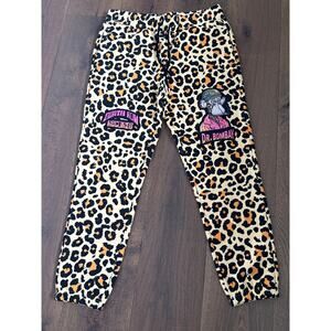 Dr. Bombay Printed Pull On Drawstring Fleece Sweatpant Cheetah Women's Size L